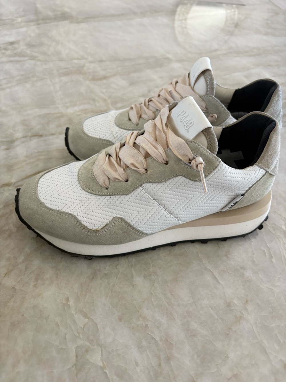P448 Women’s Sneakers in White, Cream, and Light Gray